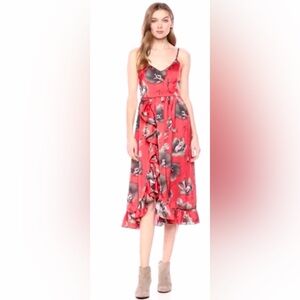 Avec Les Filles Brushstroke Floral Ruffled Midi Dress ZB9